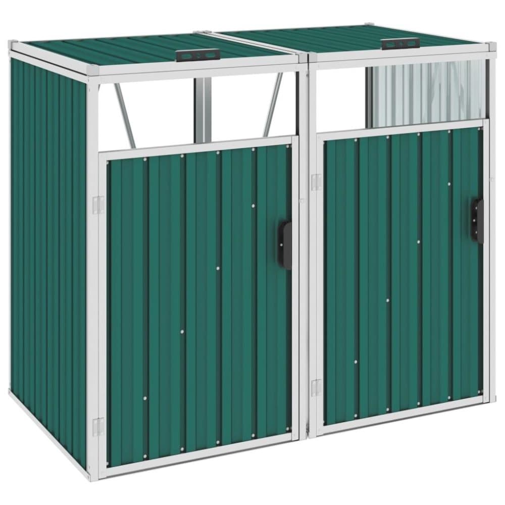 vidaXL dobbelt skraldespandsskur 143x81x121 cm stål grøn