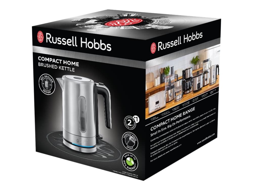 Russell Hobbs Compact Home 24190-70 - Vattenkokare - 0,8 liter - 2,2 kW - borstat rostfritt stål/svart