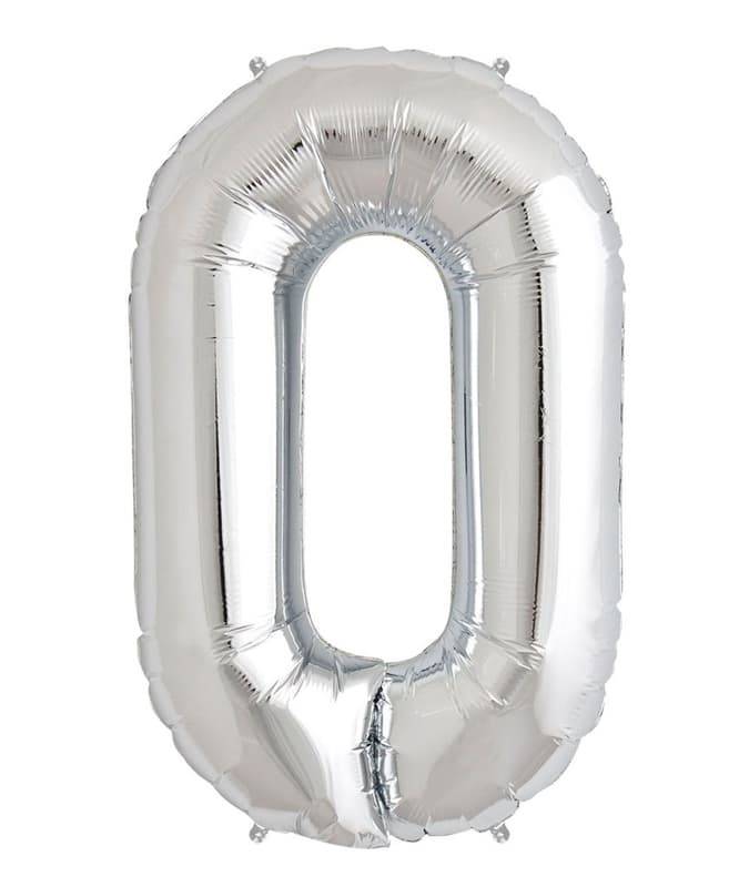 Sifferballong Siffran 0, Silver Metallic, 100cm hög