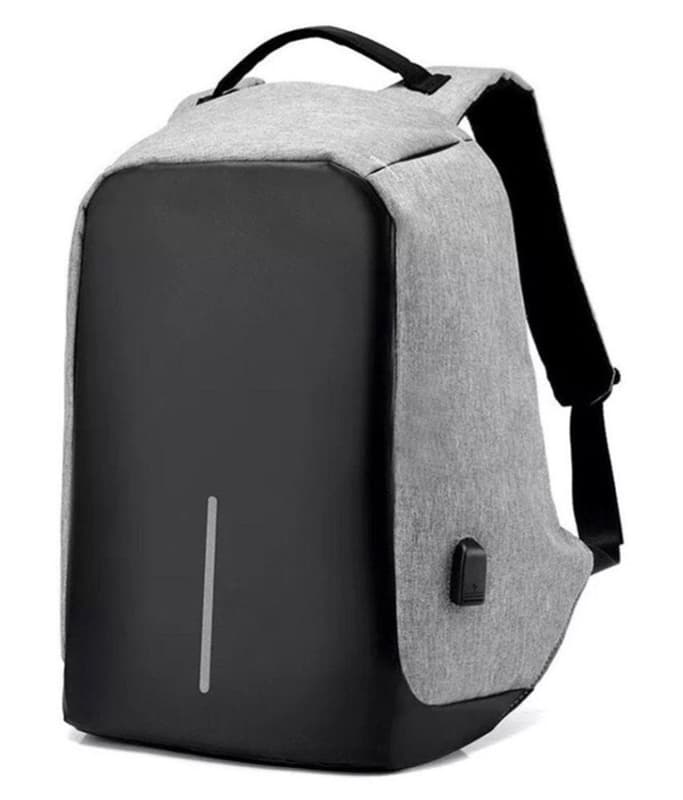 Inbrottsäker ryggsäck med USB-port, grå/svart