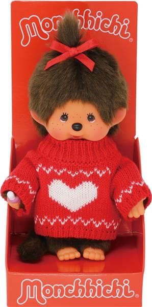 Monchhichi Red Heart Knitted Sweater Girl 20 cm