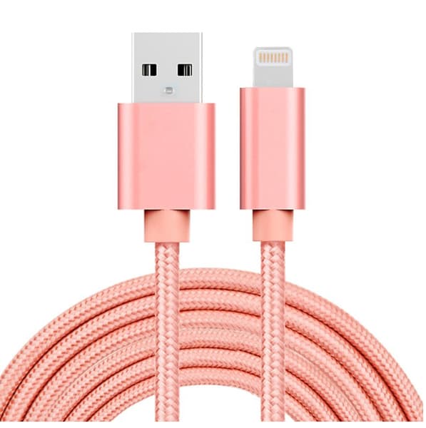 Salama USB-tekstiilikaapeli iPhonelle ja iPadille 3m vaaleanpunainen