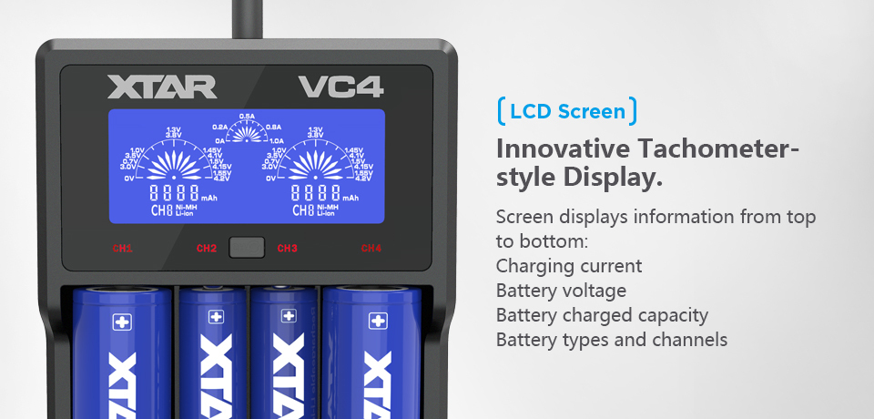 Xtar VC4 lader for inntil 4 Li Ion eller Ni MH batterier. | CDON Battery Charger MH 23 (for Europe) Ladere Strøm