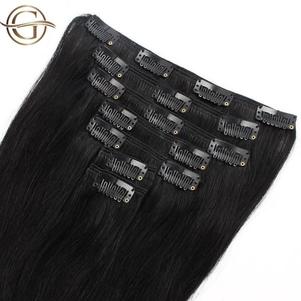 Gold24 Clip-on Hair Extensions #1 Svart 50cm - 7 delar