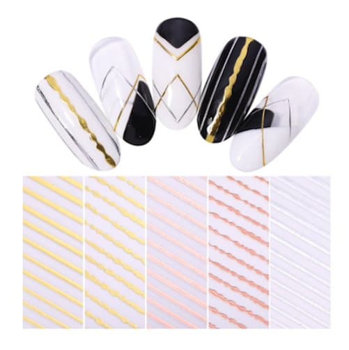 2st Nagelstickers stripes nageldekorationer - Rosé silver guld 2st ark - Rosé