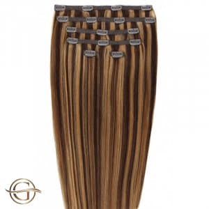 GOLD24 Clip-on Hair Extensions #4/27 Brun / blond mix 50cm - 7 delar
