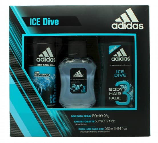 Adidas Ice Dive Gavesett 50ml EDT + 250ml Shower Gel + 150ml Deodorant Body Spray