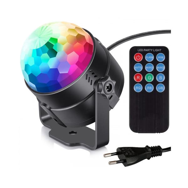 Diskolyskugle med roterende RGB lys + fjernbetjening (LED Party Light)
