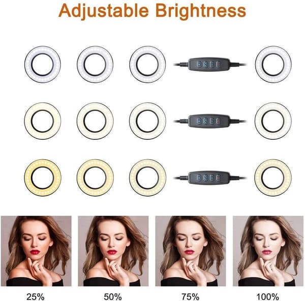 Selfie Ring Light med LED lys + justerbar arme
