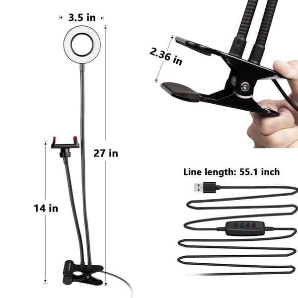 Selfie Ring Light med LED lys + justerbar arme