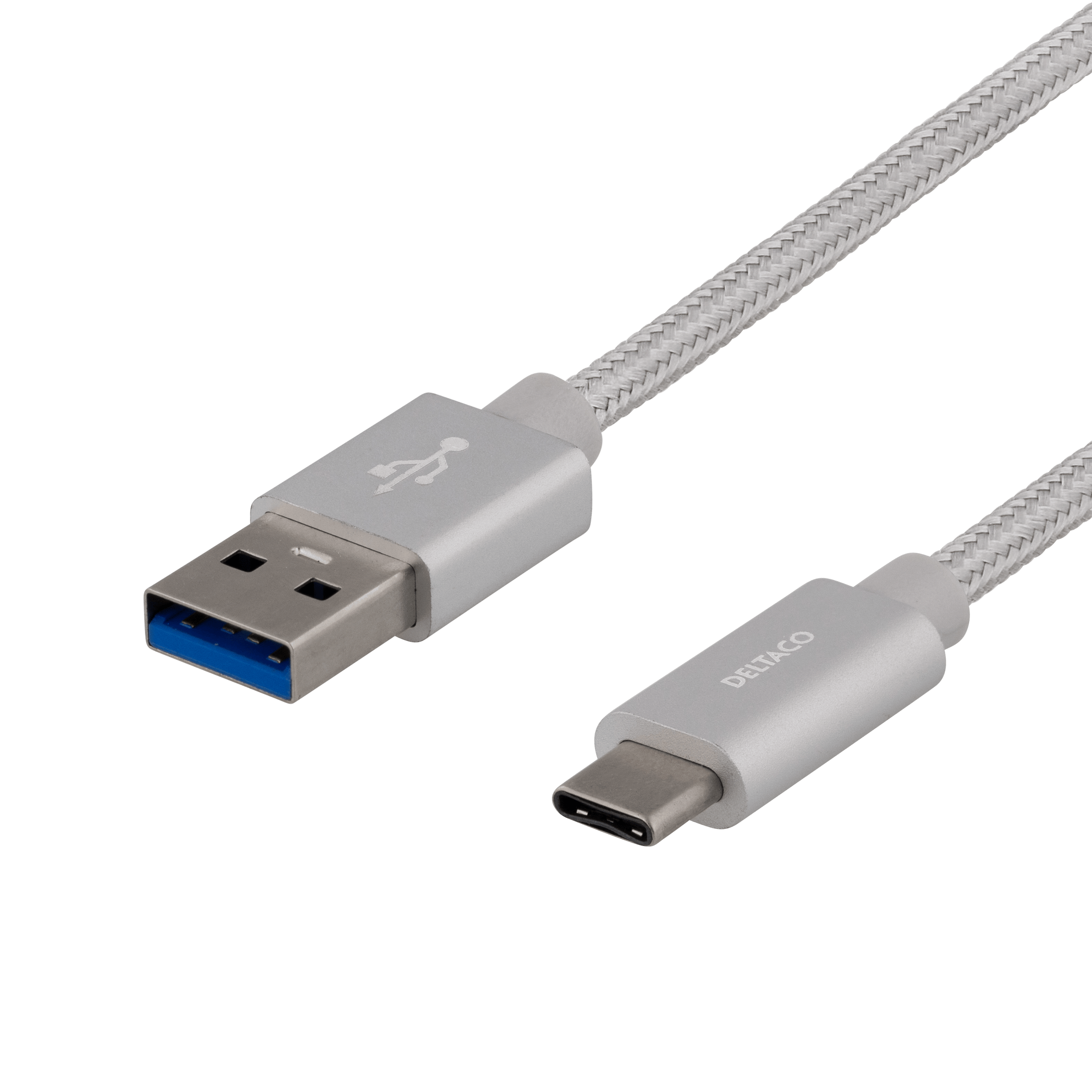 DELTACO USB-C cable, 1m, 3A, USB 3.1 Gen 1 SuperSpeed, silver