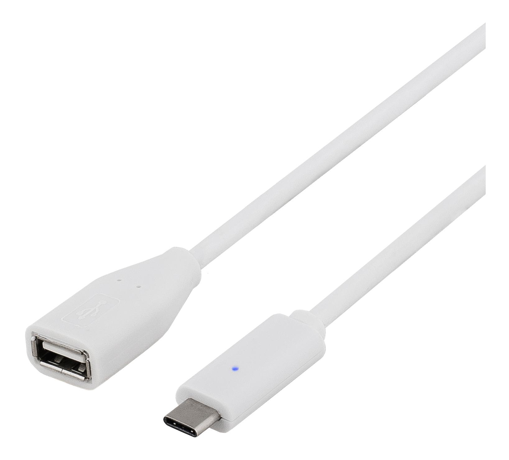 DELTACO USB 2.0 cable, Type C - Type A female, 0.25m, white