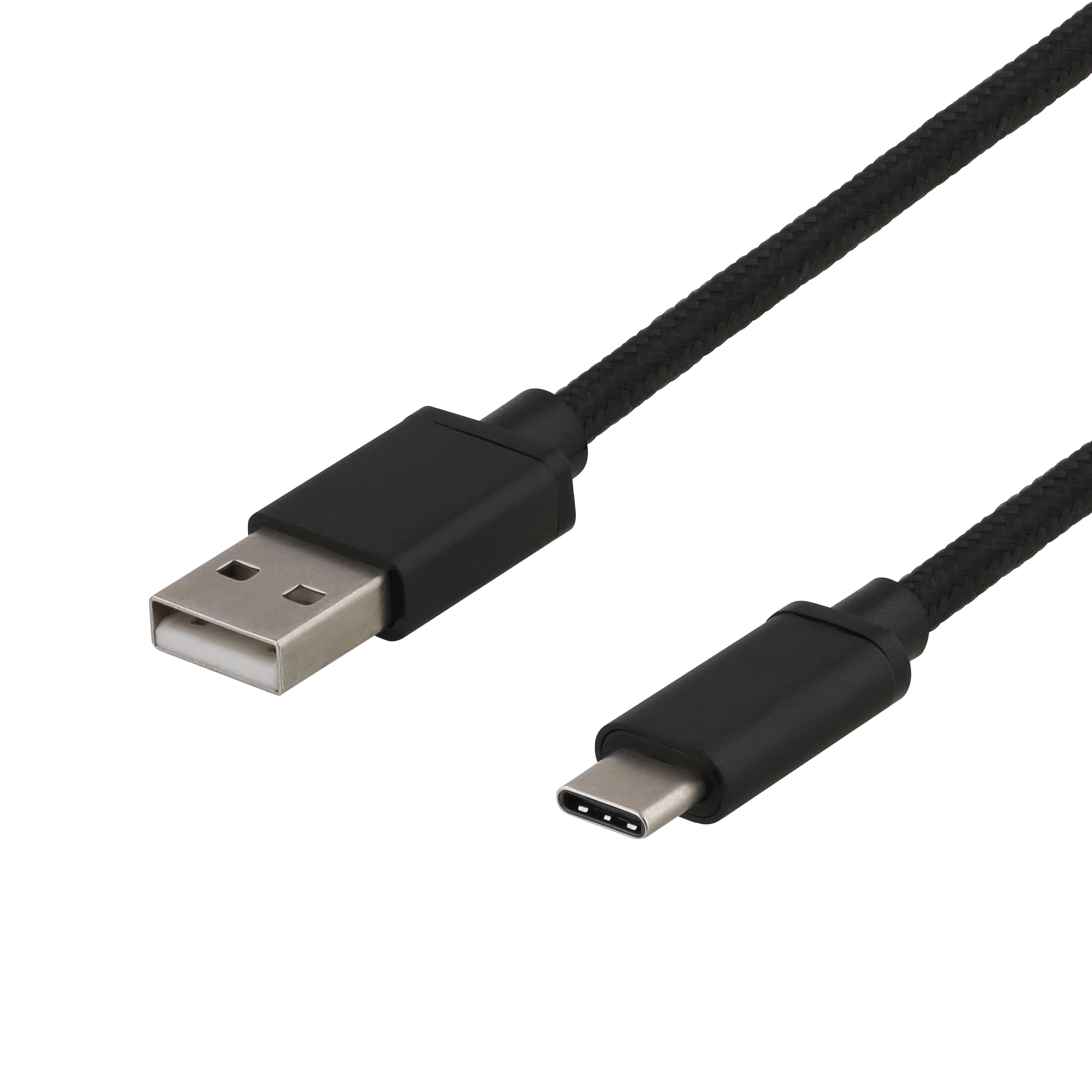 DELTACO USB 2.0 cable braided, USB-C ma to USB-A ma, 1,5m, 3A, black