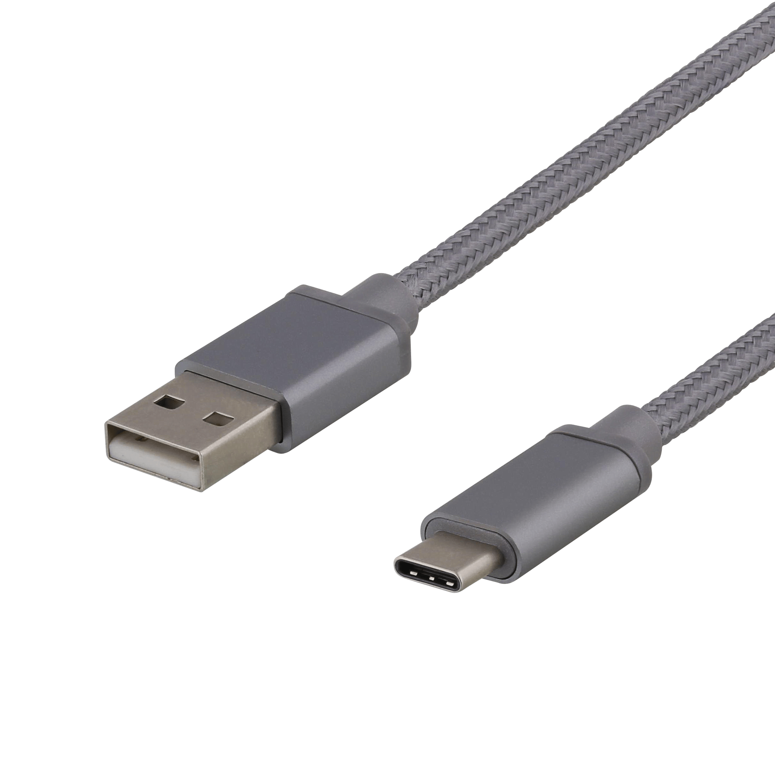 DELTACO USB 2.0 cable braided, USB-C ma to USB-A ma, 1,5m, 3A, gray