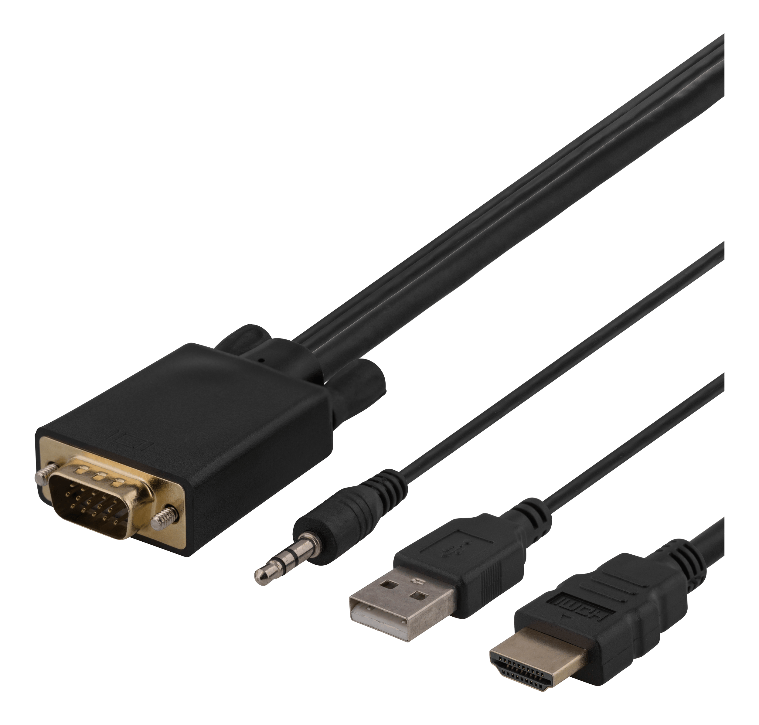 DELTACO VGA to HDMI + Sound cable, 1m, Full HD, USB powered, black