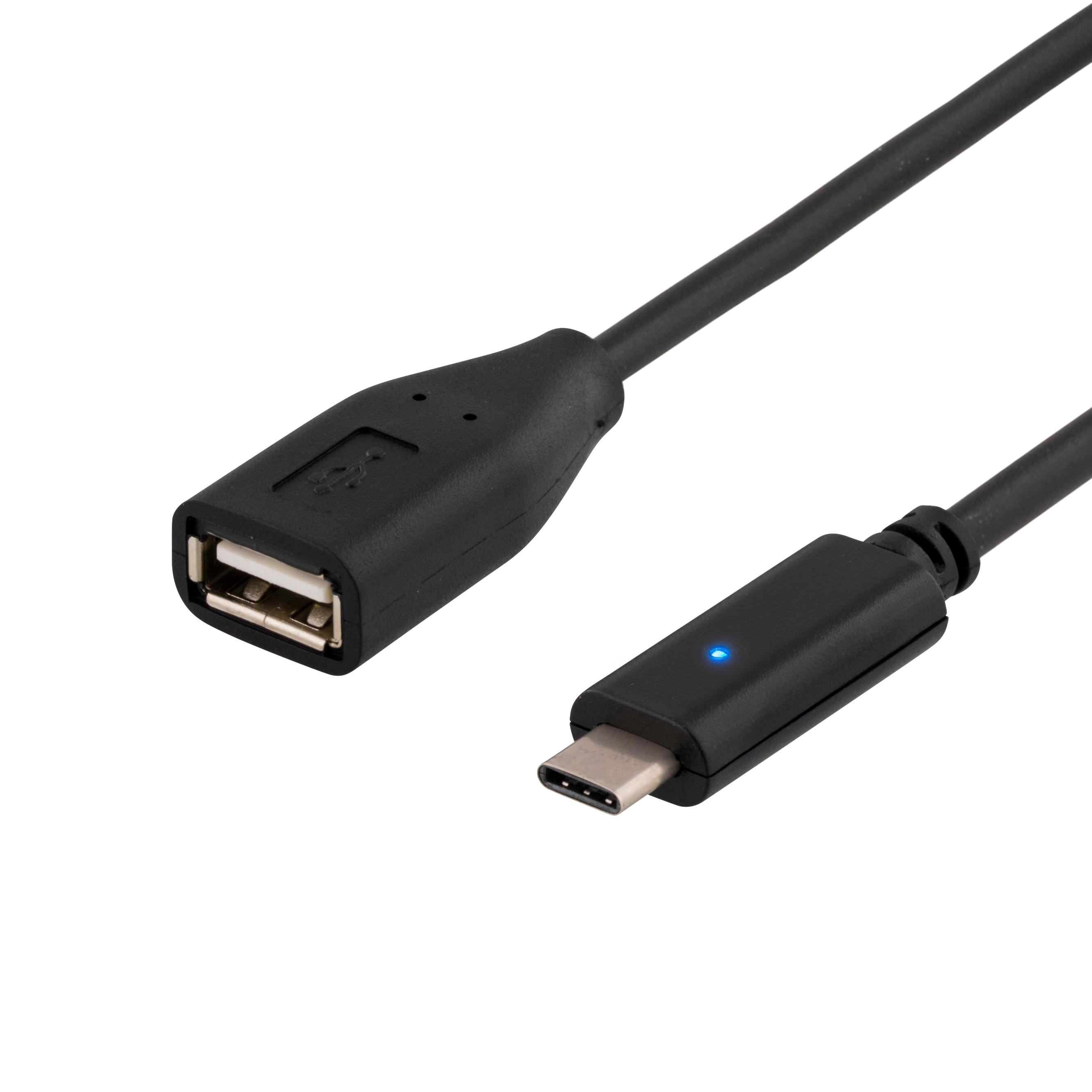 DELTACO USB 2.0 cable, Type C M - Type A F, 0,25m, black