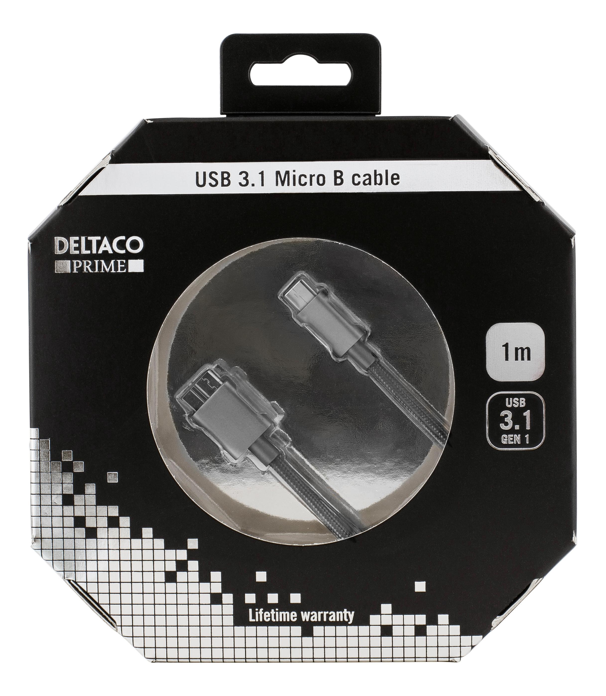 DELTACO PRIME USB 3.1 Gen1 Cable, Type C - Type Micro-B, 1m, spacegray