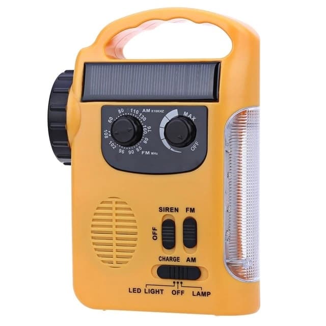 Multifunktionell Vevradio med LED-lampa - FM-radio, USB, Solcell, Dynamo RD339