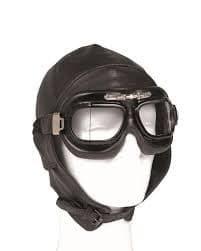 Goggles på köpet! Svart Retro Motorhuva Pilotmössa av skinn L/57-58CM