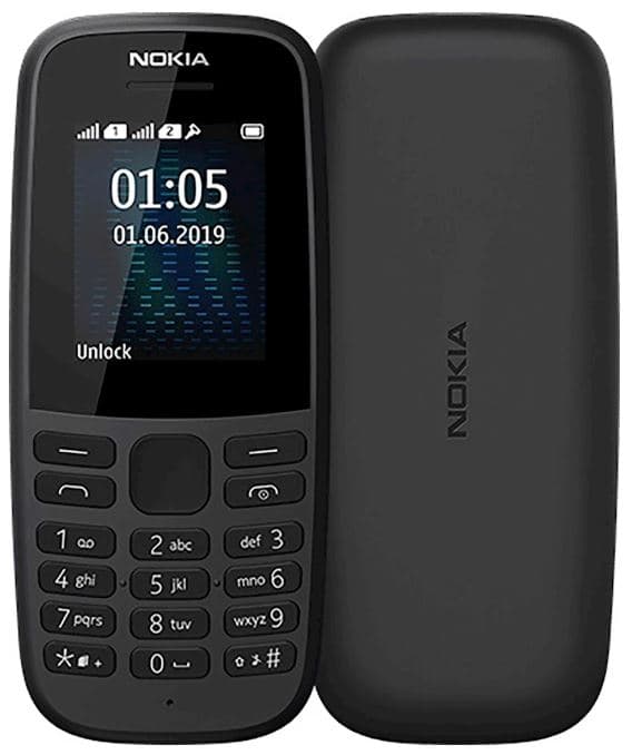 Nokia 105 DS 2019 mobil med lång batteritid, Svart