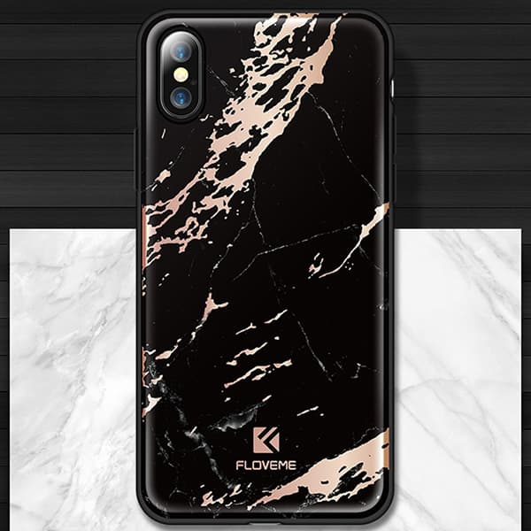 Svart FLOVEME iPhone X marmorskal med detaljer i guld