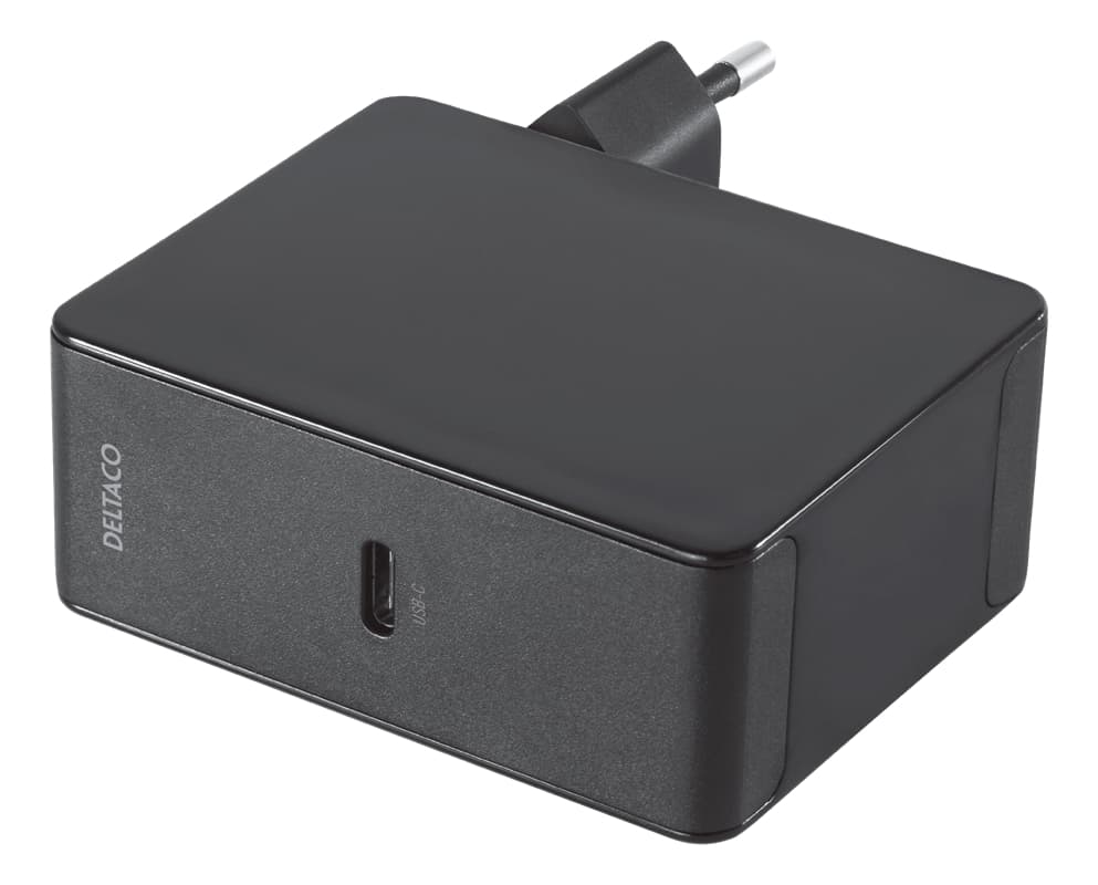 DELTACO USB-C-seinälaturi, 230V - 5V/9V/15V/20V 45W, musta