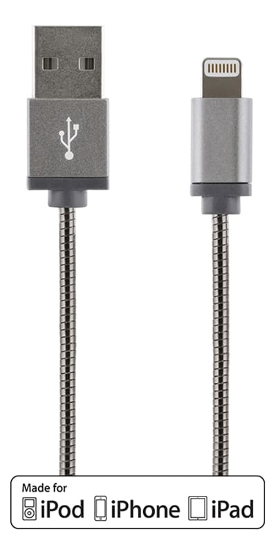 DELTACO USB-synk-/laddarkabel till iPad, iPhone och iPod,MFi,spacegrey