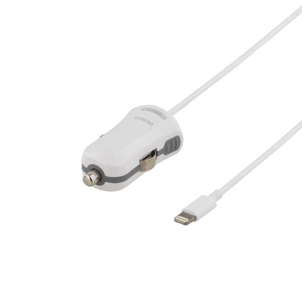 Deltaco Billaddare med lightning-kontakt, 1A, vit (USB-CAR200)