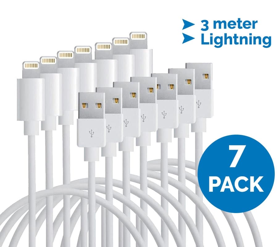 Lightning-kabel till iPhone & iPad, 3 meter, vit, 7-pack