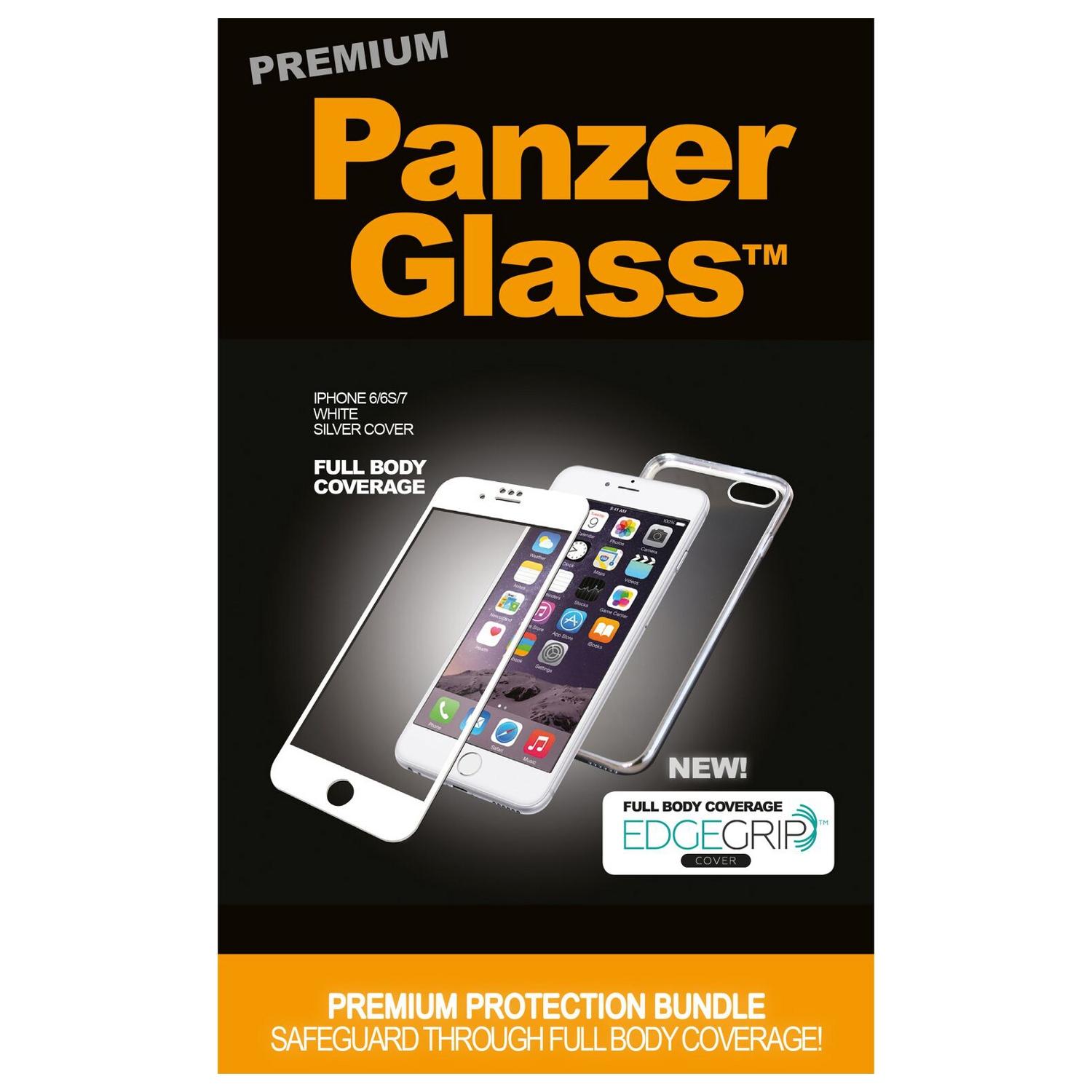 PanzerGlass PREMIUM iPhone 6/6s/7/8 White w. silver EdgeGrip cover