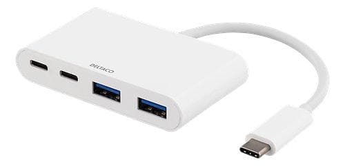 USB 3.1 Gen 1-hubb, USB-C ha till 2xUSB-C ho och 2xUSB-A ho, 5Gb/s, vit