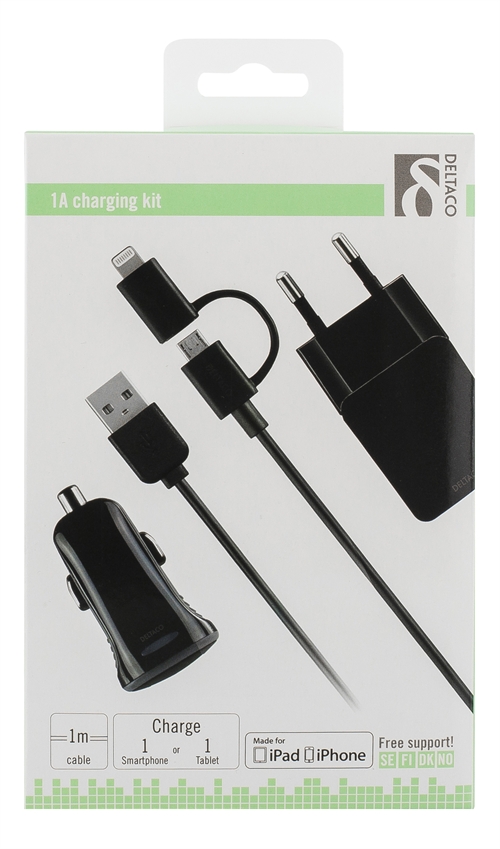Deltaco USB Kit Bil+Vägg USB Laddare Deltaco USB Kit Bil+Vägg USB Laddare