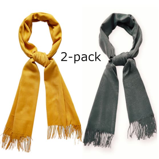 Cashmere Halstørklæde Sjal 2 Stk, Honey Gold & Mørkegrå