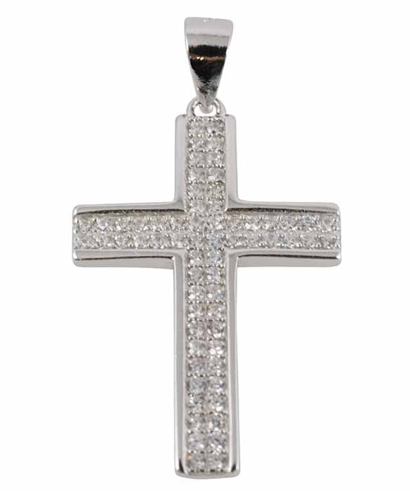 Äkta 925 Sterling Silver Kors Halsband Prydd m kristaller