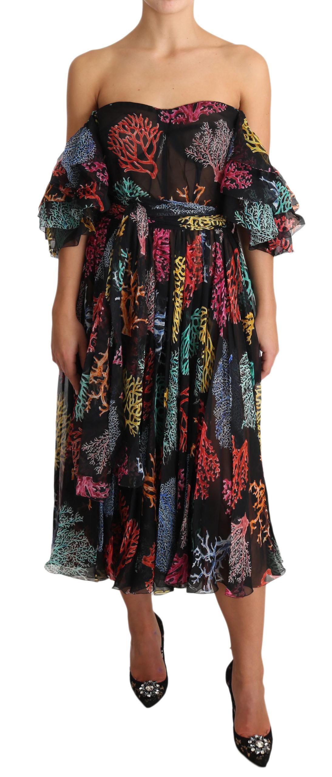 Black Printed Silk Strapless Midi Dress Italian Size WOMEN: IT44|L