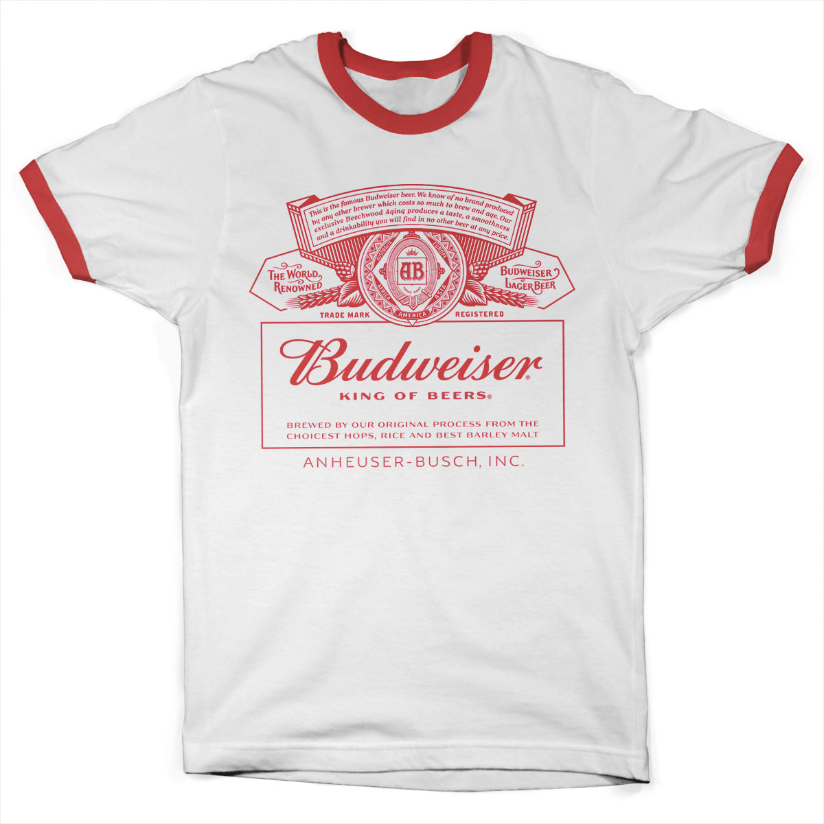 Budweiser Red Logo Ringer Tee White-Red X-Large