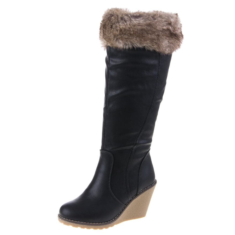 Svart Super Mode høy boots med pels stoff