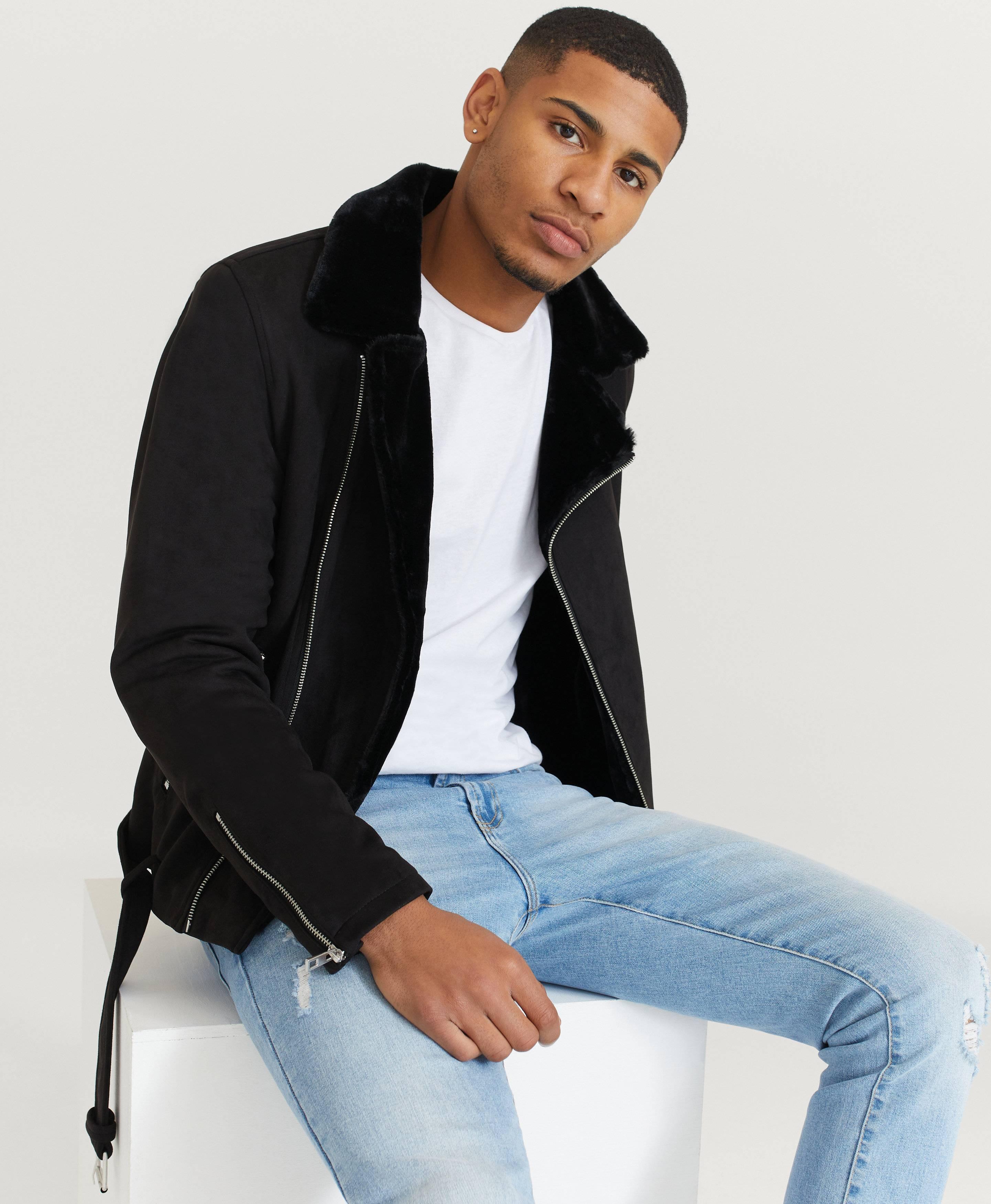 Jakke Fake Suede Biker Jacket Fur