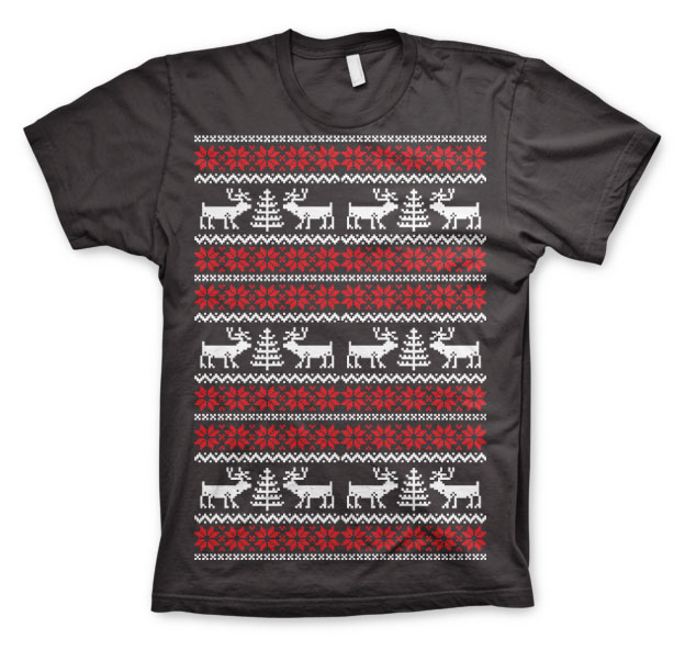 Christmas Knit Pattern White/Red T-Shirt DarkGrey Large