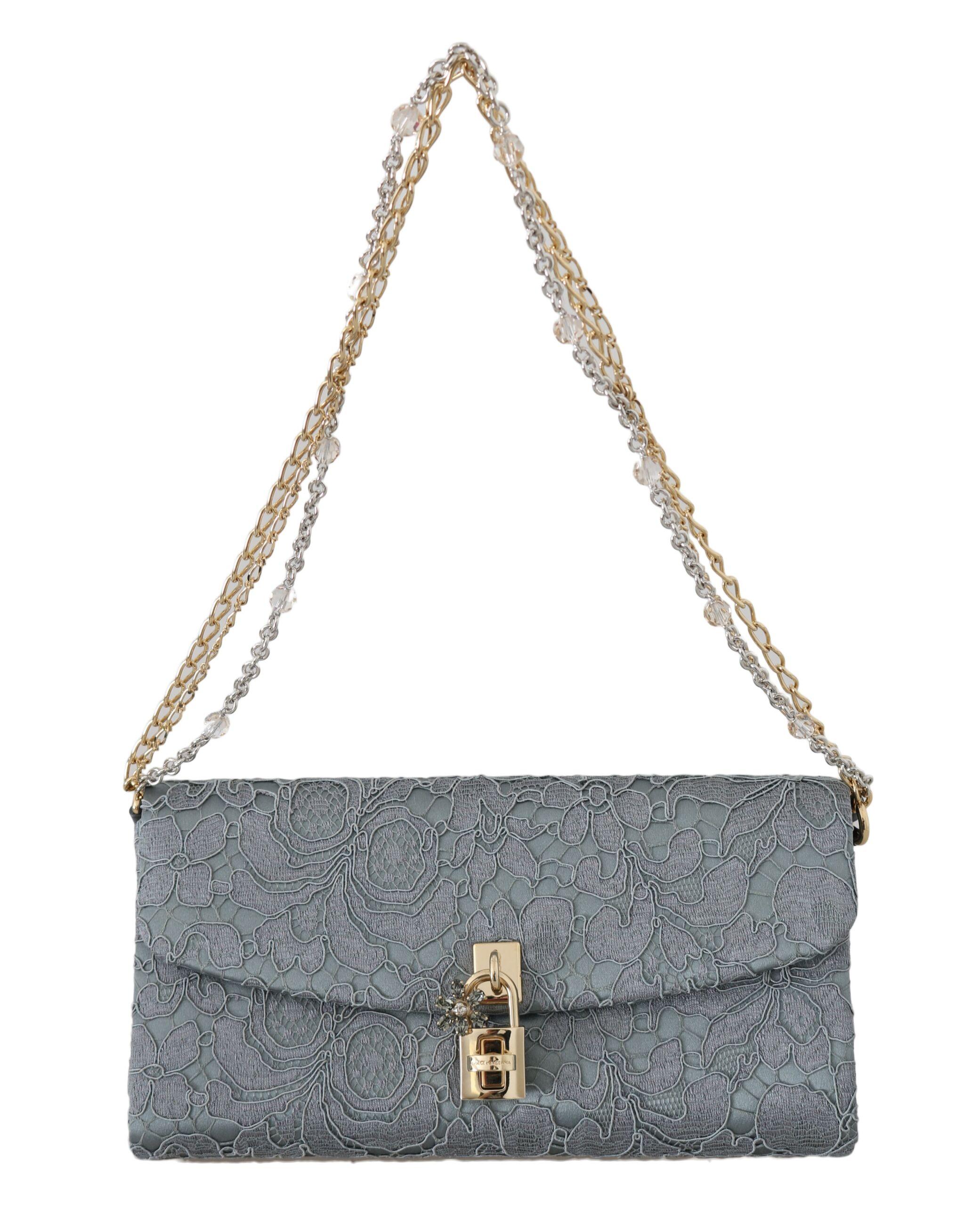 Blue Pizzo Taormina Lace Crystal Padlock Clutch Bag
