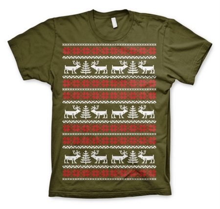 Christmas Knit Pattern White/Red T-Shirt Olive Small