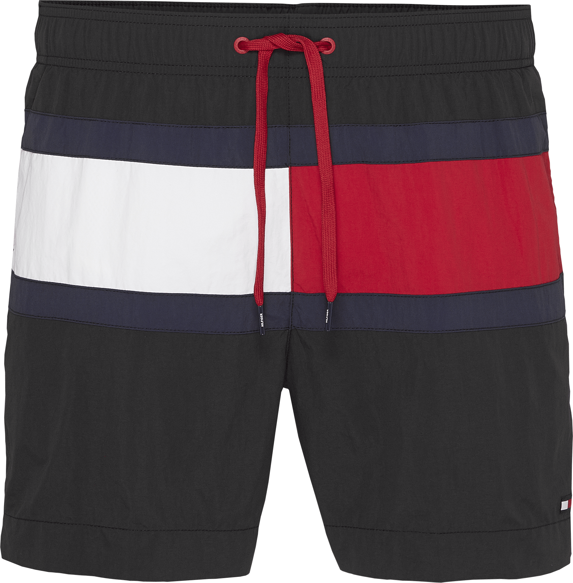 Tommy Hilfiger Colour Blocked Medium Drawstring Swim Shorts, Black