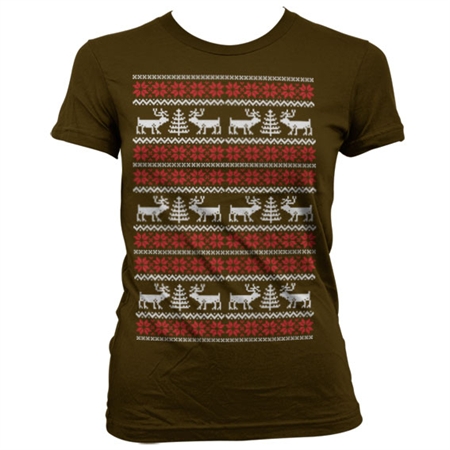 Christmas Knit Pattern White/Red Girly T-Shirt Brun X-Large
