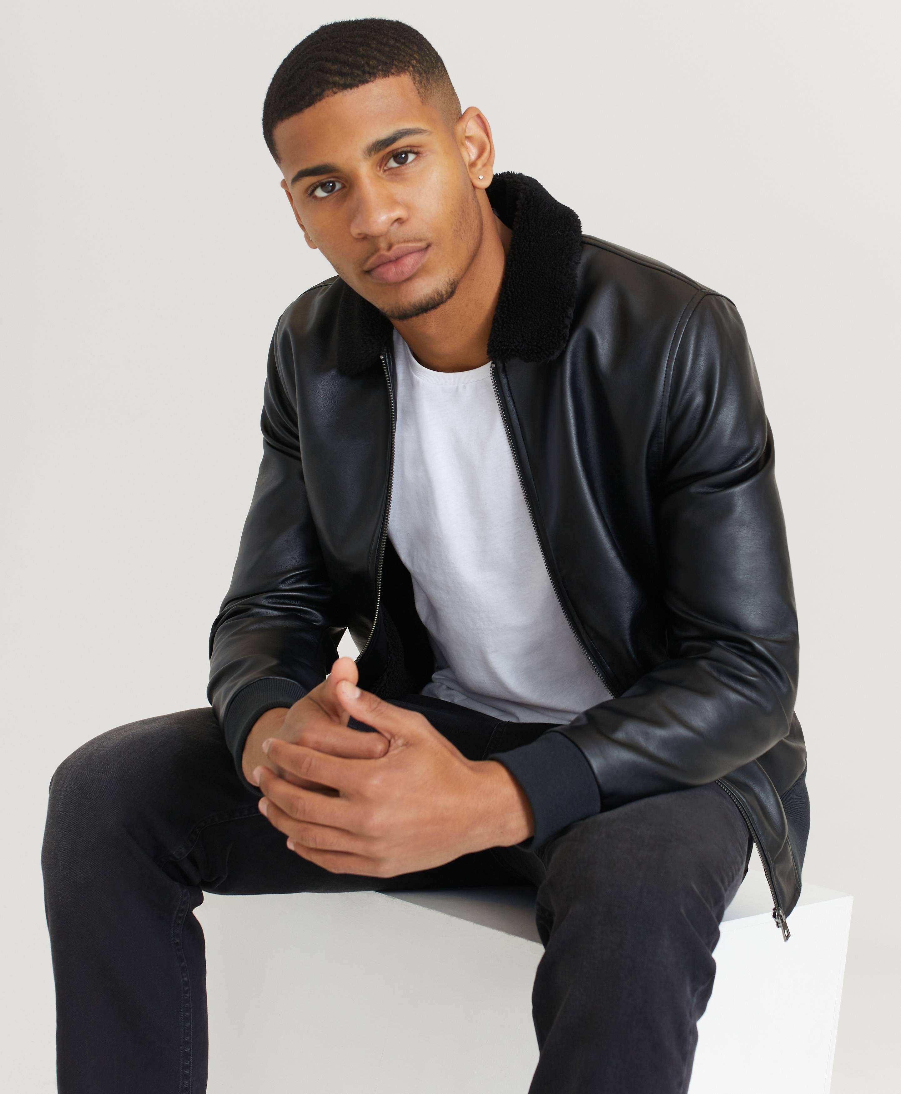 Jakke Fake Leather Bomber Jacket