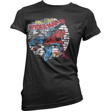 Distressed Spider-Man Girly T-Shirt Black X-Large