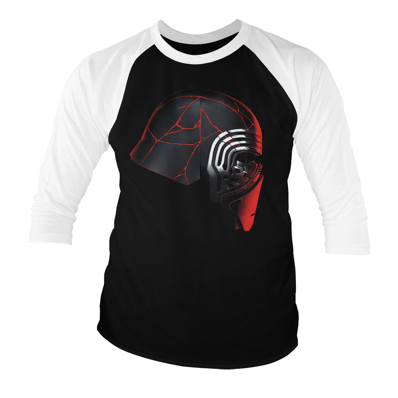 Kylo Red Helmet Baseball 3/4 Sleeve Tee White-Black X-Large