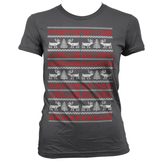 Christmas Knit Pattern White/Red Girly T-Shirt DarkGrey X-Large