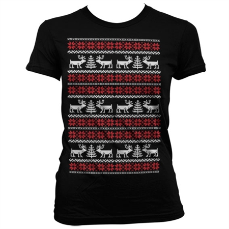 Christmas Knit Pattern White/Red Girly T-Shirt Black X-Large