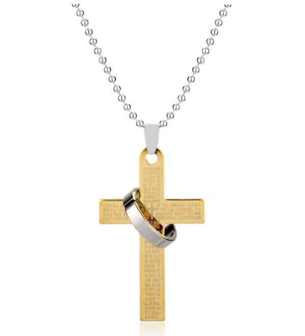 Rostfritt Titanium Halsband prydd med kors och ring