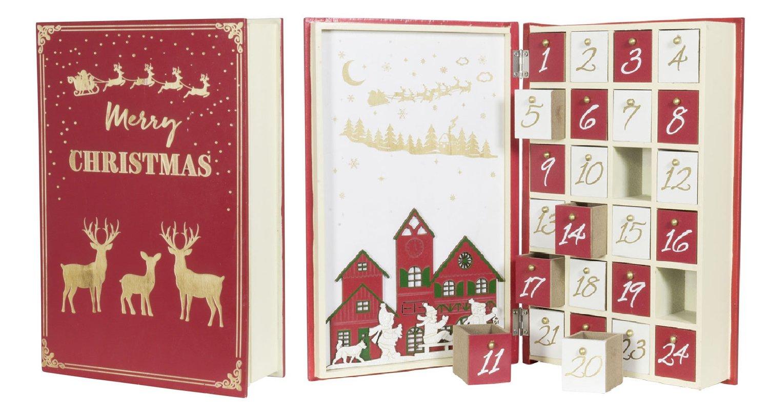 Återanvändbar Handtillverkad adventskalender Bok i trä m 24lådor - Ej fylld